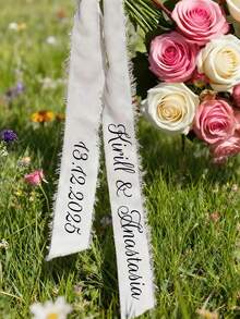 Cintas personalizadas elegantes para sillas de boda, emblemas conmemorativos de boda, emblemas textiles de boda, cintas para sillas reservadas - Multicolor - Ver 4