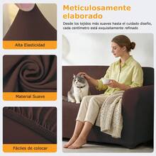 AMOROSA 6 Piezas Fundas De Sofá de Tela Tipo Seda de Leche(3 Fundas+3 Fundas de Cojín)para1/2/3 Plazas,Cubre Sillones para Sala Protección Contra,Elásticas Ajuste Polvo Perfecto,Fácil de Colocar,para Sala Apartamento Hogar Decoración Diaria-Marron - Café integral - Ver 3