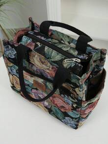 Sản phẩm mới, chất liệu vải jacquard dày dặn, họa tiết hoa, túi xách tay, túi đeo vai, túi đeo chéo, túi mua sắm tiện dụng cho công sở, trường học, hoạt động ngoài trời, du lịch, sử dụng hàng ngày. Có thêm dây đeo điều chỉnh được, dung tích lớn, nhiều ngăn. - màu đen - Xem 7