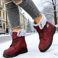 Women's Mid-Calf Boots, Women's Snow Boots, Warm Winter Shoes, Stylish Plush Trim, Thickened Fleece Lining, Suitable For Snowy Outings, Cold Winter Boots, Thickened Sole, Non-Slip And Wear-Resistant. - 紅色 - 查看 2