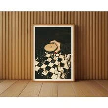 1幅超现实主义浓缩咖啡马提尼与国际象棋墙画，鸡尾酒与棋盘图案帆布画，氛围酒吧海报，暗黑优雅酒吧装饰，适用于客厅、卧室、办公室装饰，送给她的礼物，可选无框或有框。 - 彩色 - 查看 3