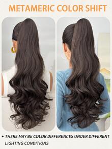 26 Inch Long Wavy Brown Heat Resistant Synthetic Fiber Claw Ponytail Hair Extension, Suitable For Women's Daily Use, Parties And Music Festivals - Brown - View 6
