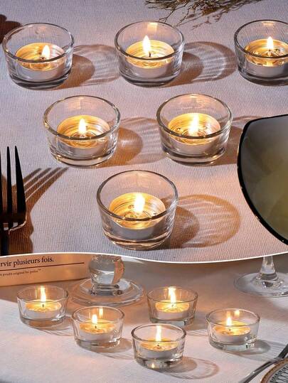 12-24pcs Elegant Clear Glass Tea Light Candle Holders, 1.77 X 0.98inch - Perfect For Home Decor, Parties, Weddings & Celebrations - Versatile Tabletop Decor With Polished Finish For EngaSynthetic Gemstoneents, Wedding Center Decorations, Party Decorations And Home Decor,Anniversaries, Holidays, Candle Holder Decor