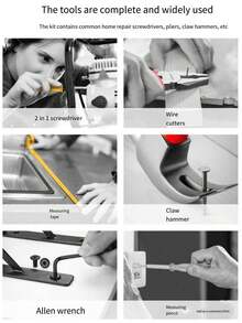 24-In-1 Multi-Function Home DIY Repair Tool Set, Includes Claw Hammer, Tape Measure, Wrench, Voltage Tester, Screwdriver Bits, Pliers And Hardware Tool Box - High-Quality Carbon Steel Hand Tool Set, Home Repair Tool Set, Multiple Combinations For More Convenient Use, Portable Box Storage - Suitable For DIY Projects Home Tool Set, Complete Tools, Wide Application - Many - View 12