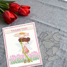 创意少女与花朵切割模具，DIY剪贴簿相册和压花模板，贺卡制作工具，卡片纸切割工艺品，礼品卡制作模板模切。 - 銀色 - 查看 7