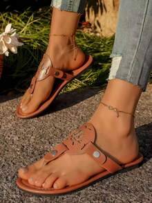 Women's Flip Flops, Fashion Flat Soft Bottom Sandals, Suitable For Vacation, Beach - Mocha Brown - View 5