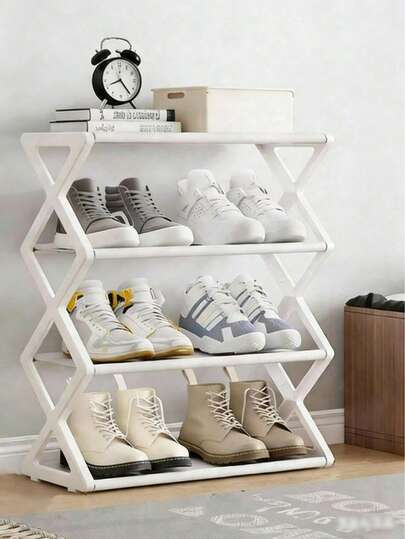 رف بوت من أنبوب فولاذي على شكل X - رف بوت ثقيل التحمل وموفر للمساحة، خزانة بوت، رف بوت عمودي، رف بوت 4 طبقات، سهل التجميع، بدون أدوات مطلوبة، إطار معدني متين، مقاوم للصدأ، قابل للتعديل في العرض، تصميم مدمج، طراز صناعي حديث، قابل للتكديس وموفر للمساحة، مناسب للمدخل والخزانة والمرآب | رف تخزين متعدد الأغراض للأحذية والأحذية الرياضية والكعب العالي وأنواع مختلفة من الأحذية