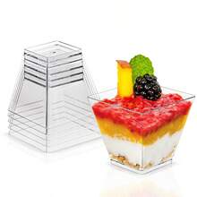 50pcs Plastic Dessert Cups, Small Square Clear Jelly Cups, Square Mini Appetizer Cups, Reusable Dessert Bowls, Yogurt Parfait Cups, Suitable For Mousse Cake, Party, Wedding, Tasting, Pudding, Etc. - Transparent - View 7