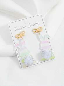 Đôi bông tai hình thỏ dễ thương bằng acrylic lấp lánh, kèm đuôi bông xù, dành cho lễ Phục sinh. - phong cách 1 - Xem 2