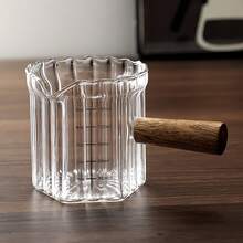 5oz/150ml Glass Measuring Cup With Wood Handle & Scale – Espresso Coffee Extraction & Milk Frothing Pitcher, Multi-Purpose Measuring Cup For Coffee, Tea, Syrup (Transparent) - Transparent - View 8