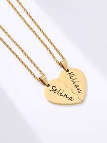 Personligt dubbelnamnshalsband med sammanhängande hjärtmönster, halsband i rostfritt stål med brustet hjärta, kan graveras med namn/datum/kort fras, sammanhängande hjärtmönster, unisex, födelsedags-/alla hjärtans dag-present - Multifärgad - Visa 6