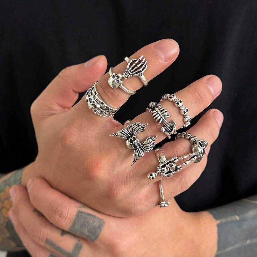 Adjustable Gothic Skull Ring - 925 Sterling Silver, Vintage Style Open Ring Band, Suitable For Daily Wear And Halloween Costume, Perfect Gift For Family And Friends - Multicolor - View 1