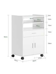 SoBuy FSB09-W Kitchen Trolley With Worktop And Castors Kitchen Cabinet Microwave Cabinet Rolling Storage Cabinet For Small Kitchen, Office, Dining Room White BHT Approx. 59x92x40cm - White - View 3