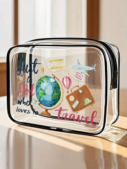 Travel Lover Girl Makeup Bag, Waterproof Zipper Travel Organizer Pouch, Available In Small & Large Size, Lightweight & Fade-Resistant Cosmetic & Toiletry Bag, Suitable For Women & Girls Travel & Daily Use