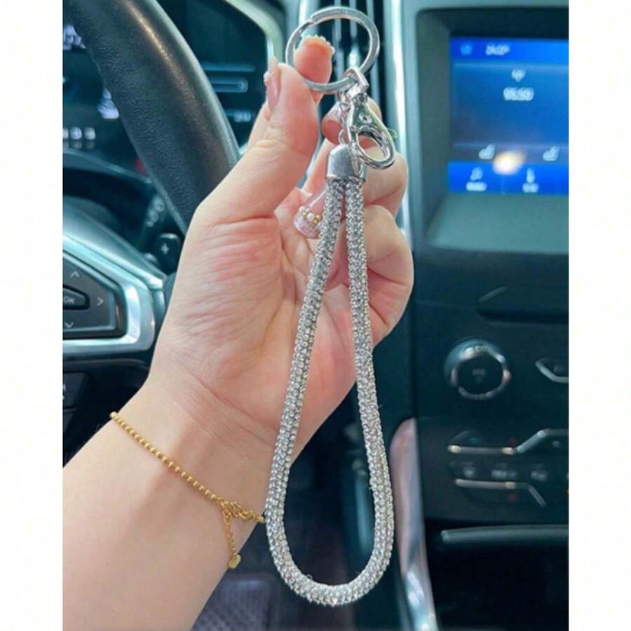 1条时尚水钻手机挂绳,带钥匙扣,女士款,闪亮钥匙包挂饰,配有腕带,可爱哥特风Y2K配饰,时尚书包和汽车装饰,别致日常礼物纪念品,兼容安卓和大多数智能手机,送给母亲、家人、朋友、孩子、生日、节日的礼物 - 白色 - 查看 1