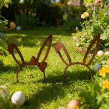 1pc Outdoor Rusty Metal Garden Decor, Easter Bunny Garden Sign, Metal , Garden Decor, For Outdoor Yard Decoration, Seasonal Decor, Garden Decor, Holiday Decoration - Rust Brown - View 4