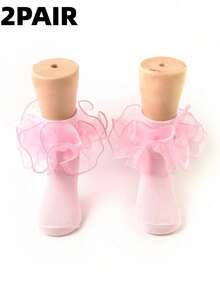 2 Pairs Children Ruffle Floral Lace Princess Ballet Short Socks, Suitable For Babies/Toddlers/Girls - Multicolor - View 7
