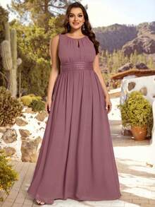 Elegant Sleeveless Round Neck Sequin High Waist Dusty Pink Bridesmaid Dress, Party Dress, Formal Evening Gown Spring Summer Wedding Guest Dresses - Dusty Pink - View 1