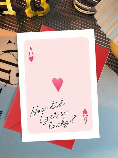 1pc Birthday/Valentine's Day/Wedding/Anniversary Card, 1pc Luck Card - "How Lucky Am I?" - With Envelope - Pink Heart - Wedding, Birthday, Valentine's Day, Anniversary, Proposal - For Couples - Interesting Luck Gift Idea - Red Heart A Design - Minimalist Elegant Greeting Card - Suitable For Husband, Wife, Boyfriend, Girlfriend - Romantic Humorous Commemorative Gift