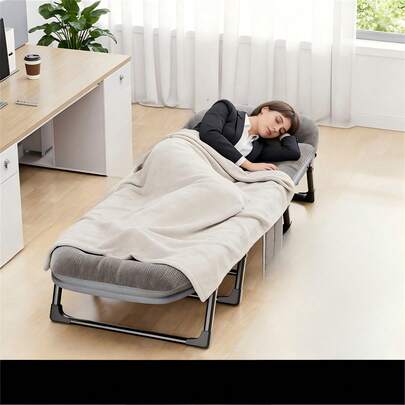 6-Position Adjustable Folding Camping Cot With Mattress, 300kg Capacity Portable Foldable Bed For Outdoor Indoor Use