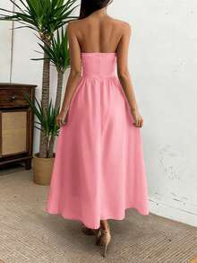 Unadoll 女士无肩带拉链休闲优雅连衣裙，适合海滩度假、旅行、约会、音乐节、返校季和圣诞节等场合。 - 粉色 - 查看 5