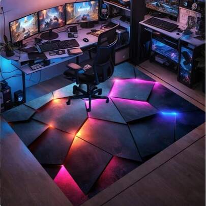 1pc Colorful Polygon Mat, Cartoon Print Floor Mat, Large Gaming Mat, Washable Crawling Mat, Suitable For Gamer Carpet, Applicable To Bedroom And Living Room Exercise Mat, Cyberpunk Design Indoor Mat, Christmas Decor