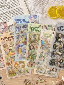 1pc Flat Sticker, Cartoon Adventure Series, Diary Stickers Cartoon Character Stickers, Pet Diary Material Stickers - Multicolor - View 2