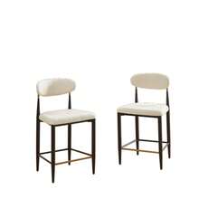 2-Pack Counter Height Bar Stools Set, Upholstered French Country Kitchen Stools With Ergonomic Curved Backrest,  Contrast Frame + Cream Fabric Cushion For Open  Island/Bar - Black - View 6
