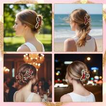 1 قطعة مشبك شعر نسائي أنيق مزين بكريستال 3D على شكل كرز - قوي ولا يزلق، أنيق للاستخدام اليومي/المواعدة/الحفلات/الزفاف