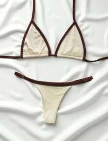 Women's Summer String Bikini With Adjustable Sides - kem với màu nâu - Xem 1