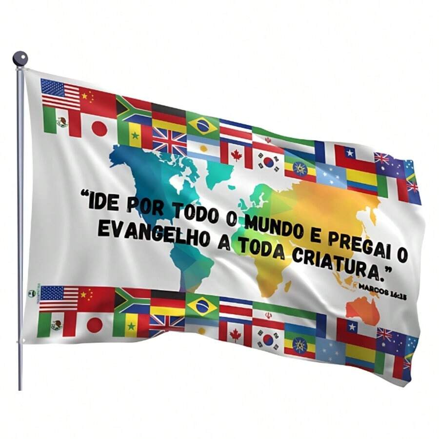 Bandeira Evangélica de missões nações mundo ide por todo mundo Dupla Face 0,90x1,28m - Culto Igreja Entrega Rápida - Multicolorido - Visão 1