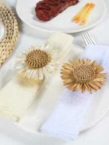 2-12pcs Handmade Daisy Napkin Rings, Woven Napkin Holders For Dining Table, Wedding, Family Gathering, Home Decor - Multicolor - View 4