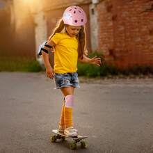 Protecciones Para Patinar Niños,Protecciones Patines Para Bicicleta Niña,Niños Ciclismo Rodillo Patinaje Rodilla, Rodilleras + Muñequeras + Casco de Patinaje de Niños/Tamaño Ajustable (48-56CM) - Rosa - Ver 4