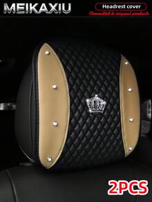 MEIKAXIU 1/2pcs Soft Leather Embroidered Rhinestone Bling Bling Crown Car Headrest Cover, Comfortable Car Decor Accessories - PU Leather Color-blocked Embroidered Diamond Crown - View 16