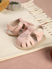 1双时尚百搭刺绣花朵凉鞋，软底学步鞋，适合婴幼儿，可用于派对和节日场合 - 粉色 - 查看 5