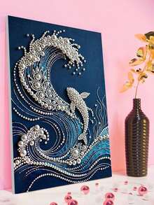 新款珍珠画鱼跃浪无框DIY钻石画创意钻石画套装，适合卧室装饰、客厅墙面艺术、房间装饰、艺术品、朋友生日礼物、圣诞节、新年、情人节、节日礼物，新颖有趣。 - 彩色 - 查看 5
