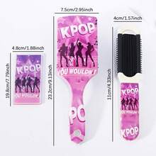 KPOP 美发造型礼盒套装 - 内含 KPOP 女团图案发梳、尼龙按摩气垫梳、可折叠镜梳，适合作为礼物，附赠情人节礼品袋，并配有同款书签 - 粉色 - 查看 5