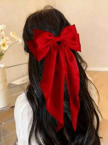 1 chiếc kẹp tóc nơ satin đỏ dài cỡ lớn cho bé gái, phụ kiện tóc thời trang đa năng thanh lịch phù hợp với trang phục hàng ngày, phụ kiện tóc ngày Valentine cho bé gái, kẹp tóc càng cua, kẹp tóc cài đầu, đồ dùng học tập, đại học, nơ, dễ thương, quyến rũ năm mới. - Màu Đỏ Sâu - Xem 3