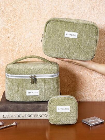 1个多功能化妆包，天鹅绒八角形包，闪亮大容量化妆品收纳包，柔软材质简约便携手提化妆包，化妆工具收纳包，旅行化妆包，高端女士包，日常化妆品收纳包，波西米亚风，房间装饰，化妆包，收纳包，储物包，化妆品整理包