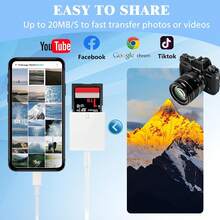 1个Type-C/Lightning读卡器，便携式即插即用读卡器，SD卡转换器，相机读卡器适配器，兼容 17 Pro Max/17 Pro/17/Air/16/15、S25/S24/S23/S22/S21/S20、iPad系列高速读卡器 - 白色 - 查看 3