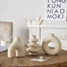 Bình hoa tròn tối giản phong cách Bohemian, thiết kế hình học, trang trí nhà cao cấp cho phòng khách, tiền sảnh, tủ TV, bình cắm hoa khô, vật trang trí để bàn. - Màu be - Xem 7