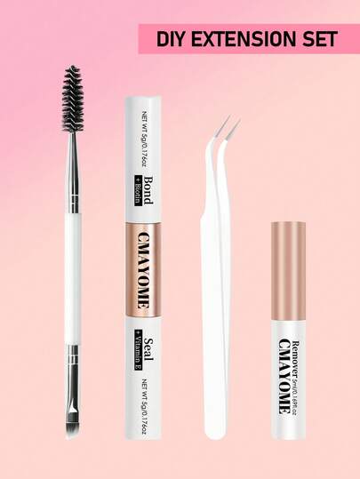 Eyelash Glue Tool Kit, Waterproof Eyelash Glue, Includes Eyelash Glue, Setting Liquid, Eyelash Tweezers, Remover, Sweat-Proof, Soft, Quick-Drying, Non-Irritating, Essential Eye Makeup Tools