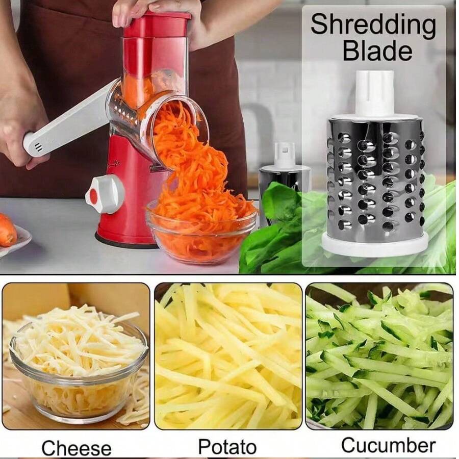 3pcs Interchangeable Blades Handheld Rotary Cheese Grater And Vegetable Slicer - Kitchen Set - For Grating Cheese, Potatoes, Zucchini, Nuts And Chocolate - Multicolor - View 1