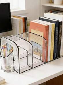 一套大型透明四格亚克力书挡，透明书架，桌面收纳盒，办公文件架，学生书籍收纳架，相册展示架，创意收纳，文具整理架，办公桌配件，办公用品，办公装饰 - 透明 - 查看 13