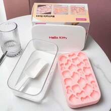 Sanrio Molde de silicona para cubitos de hielo con tapa de Hello Kitty - Diseño lindo de gato de dibujos animados y lazo, molde de hielo flexible DIY para hacer postres divertidos, cubitos de hielo rosas, adecuado para vacaciones y ocasiones especiales (el molde de hielo viene con pegatinas, se requiere pegarlas manualmente, patrón aleatorio, solo un patrón por caja)