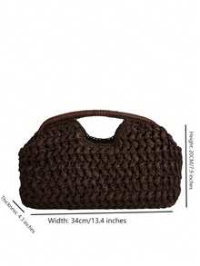 Casual Retro Shell Straw Clutch Bag, Women Designer Woven Handbag, Elegant Handmade Summer Beach Bag - Coffee - View 3