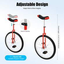 24 Inch Wheel Outdoor Unicycle Adjustable Height Exercise Bicycle For Outdoor Sports Fitness Exercise 154lbs Capacity - Red - View 2