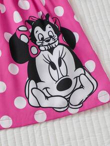 Disney Young Girls Minnie Mouse, Cute Girl, Summer 2-Piece Set - Collared Cardigan Top And Pants, Minnie Mouse Placement Print, Summer Casual Set, Playful Fashion, Breathable Fabric, 2-Piece Outfit, Young Girl Shorts Set, Little Girl Clothing - Hot Pink - View 6