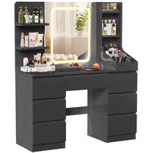 DEVOKO Dressing Table With Mirror And Stool, Vanity Table With LED Lights, Adjustable Brightness, Makeup Desk With 7 Drawers And 4 Shelves, Modern,Black - Black - View 5