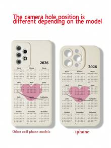 心形日历彩绘镂空米色手链式简约时尚创意防震手机壳，兼容 17/17Pro/17ProMax/16/11/16Pro/16Plus/16ProMax/16E/15ProMax/13/14/12/XS/XR/7G/8P，兼容三星 Galaxy S25/S25Plus/S25 Ultra/A16/A36/A26/A56/A50/A12/A32 - 彩色 - 查看 7